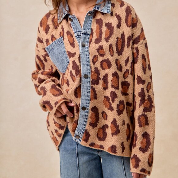 SOLD OUT BIBI Leopard Print Denim Jean Jacket Animal Print Cardigan - Picture 8 of 14
